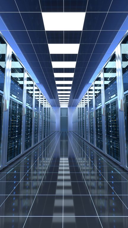 Modern Data Center Server Corridor with Reflective Flooring (Jason marz / Moment RF)