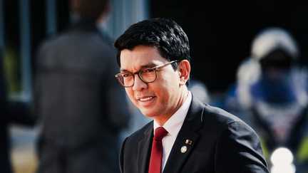 Le président de Madagascar, Andry Rajoelina, le 4 octobre 2024, à Villers-Cotterets (Aisnes). (AMAURY CORNU / HANS LUCAS / AFP)
