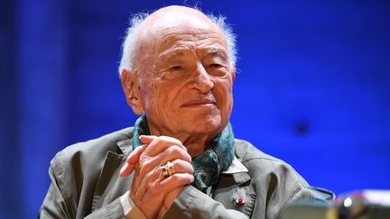 Le philosophe français Edgar Morin à l'Unesco, lors d'une cérémonie marquant ses cent ans, le 2 juillet 2021 à Paris. (BERTRAND GUAY / AFP)
