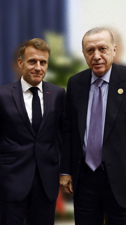 Emmanuel Macron et son homologue turc Recep Tayyip Erdoga (FRANCEINFO / AFP / STEPHANIE BERLU)